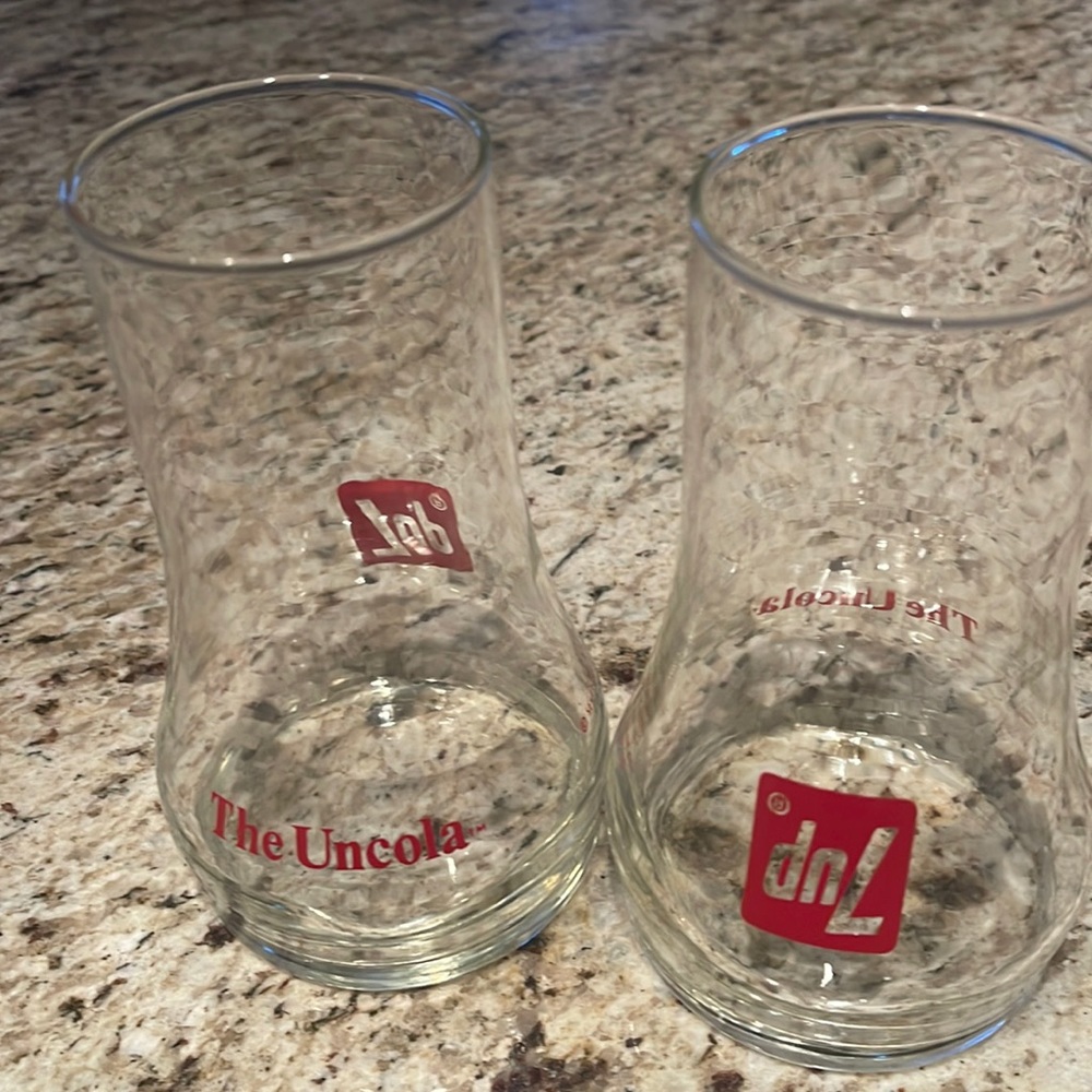 7up 1970s vintage glasses. Unique. Set of two glasses.